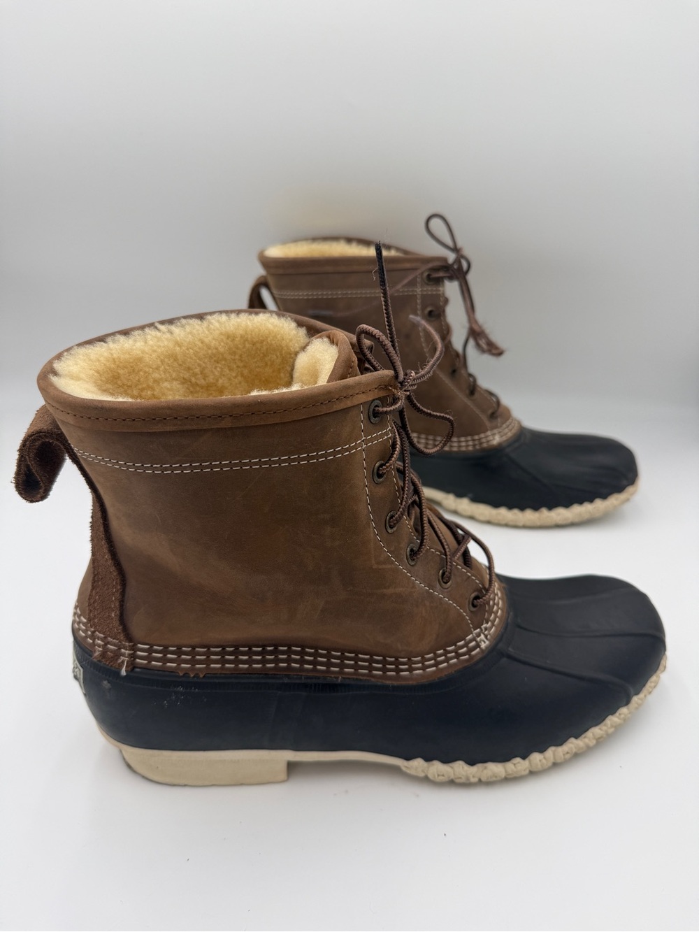 L.L Bean Mens Duck Bean Boots Size 13 Sherpa Lined Midcalf Lace Up Outdoors Gorp